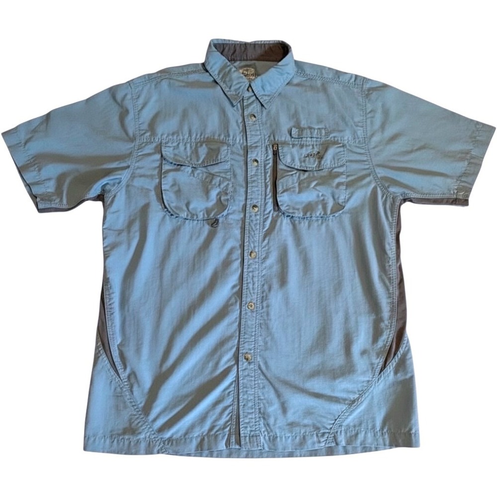 Natural Gear Mens Large Blue Short Sleeve Fishing Shirt Ventilated Quick Dry L